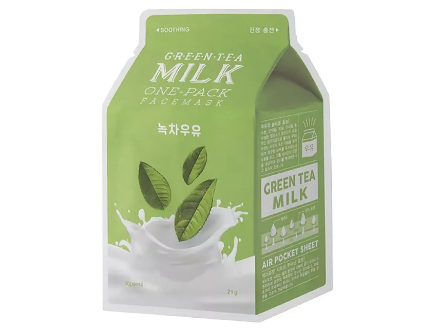 A'pieu - Milk One Pack - Green Tea Milk - Maseczka w Płacie do Twarzy z Ekstraktem Zielonej Herbaty - 21g