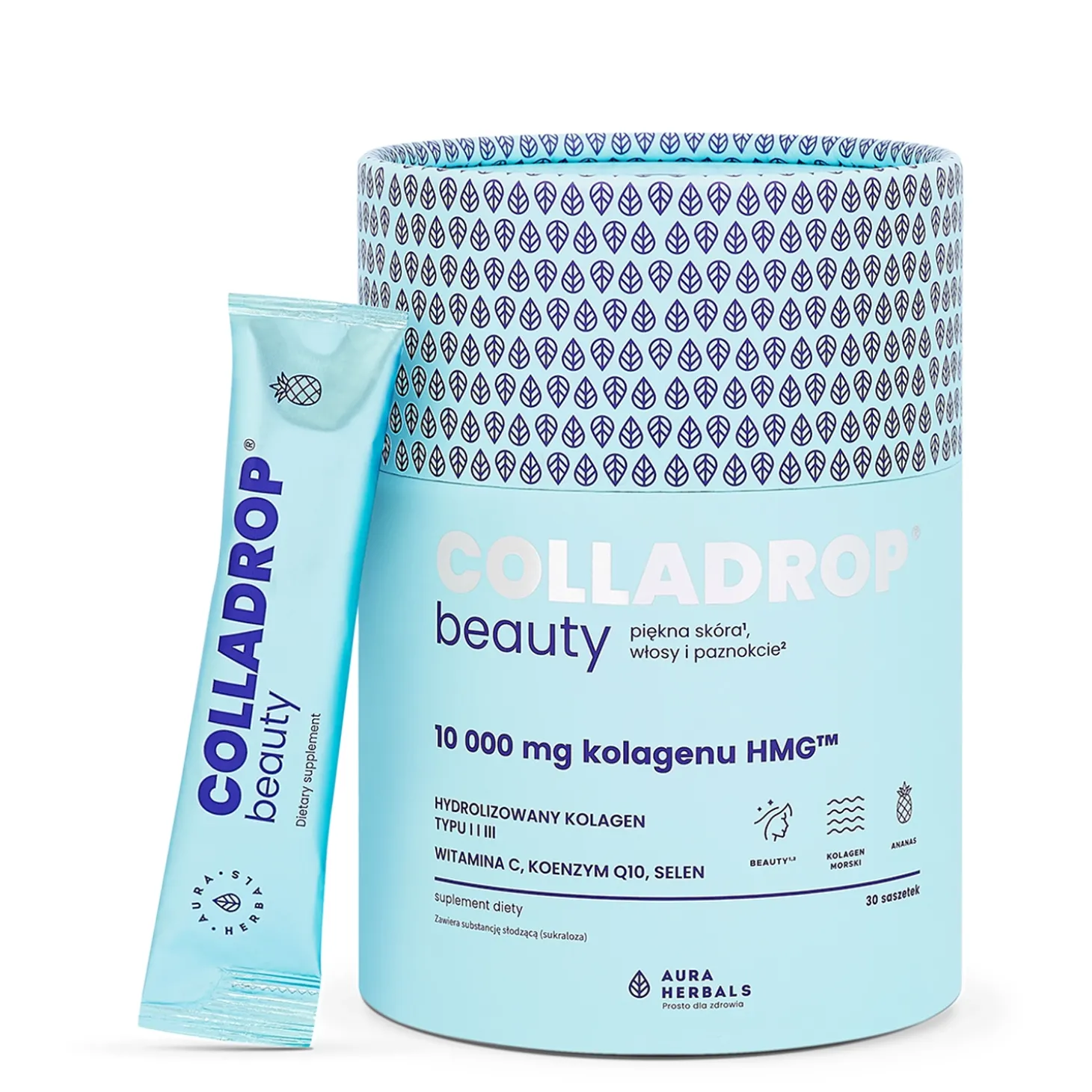Aura Herbals - Colladrop Beauty Kolagen HMGTM 10000 mg - Saszetki - Ananas - 30szt