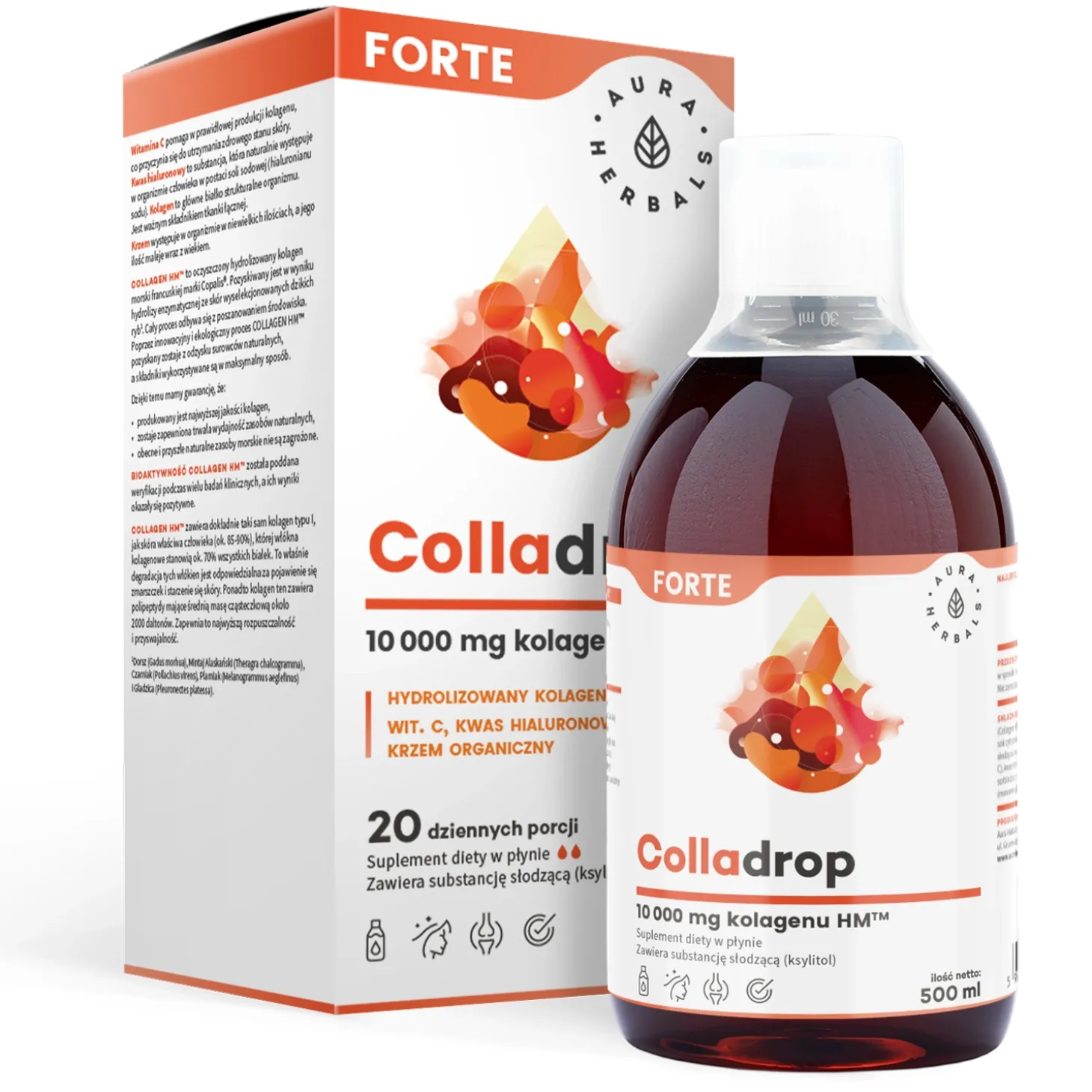 Aura Herbals - Colladrop Forte Kolagen Morski 10000 mg - Płyn - 500ml