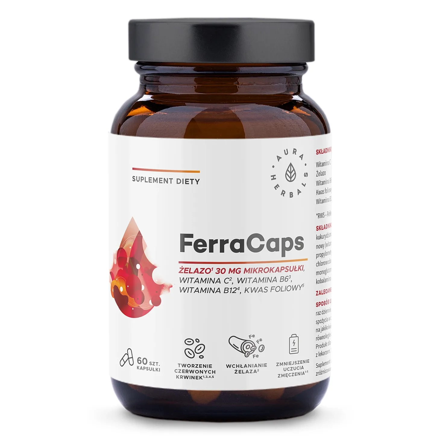 Aura Herbals - FerraCaps Żelazo 30 mg Mikrokapsułki - Kapsułki - 60szt