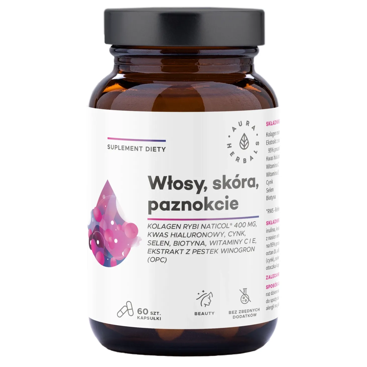 Aura Herbals - Kolagen Rybi NatiCo 800 mg Włosy Skóra Paznokcie - Kapsułki - 60 szt