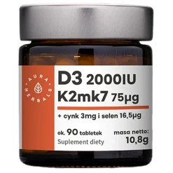Aura Herbals - Witamina D3 2000 IU + K2 + Cynk + Selen - Tabletki - 90szt