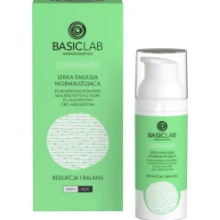 BasicLab - Lekka Emulsja Normalizująca 3% Kompleksu Komórek Macierzystych z Noni, 1% Glicyryzyny, CBD i Adenozyna - 50ml