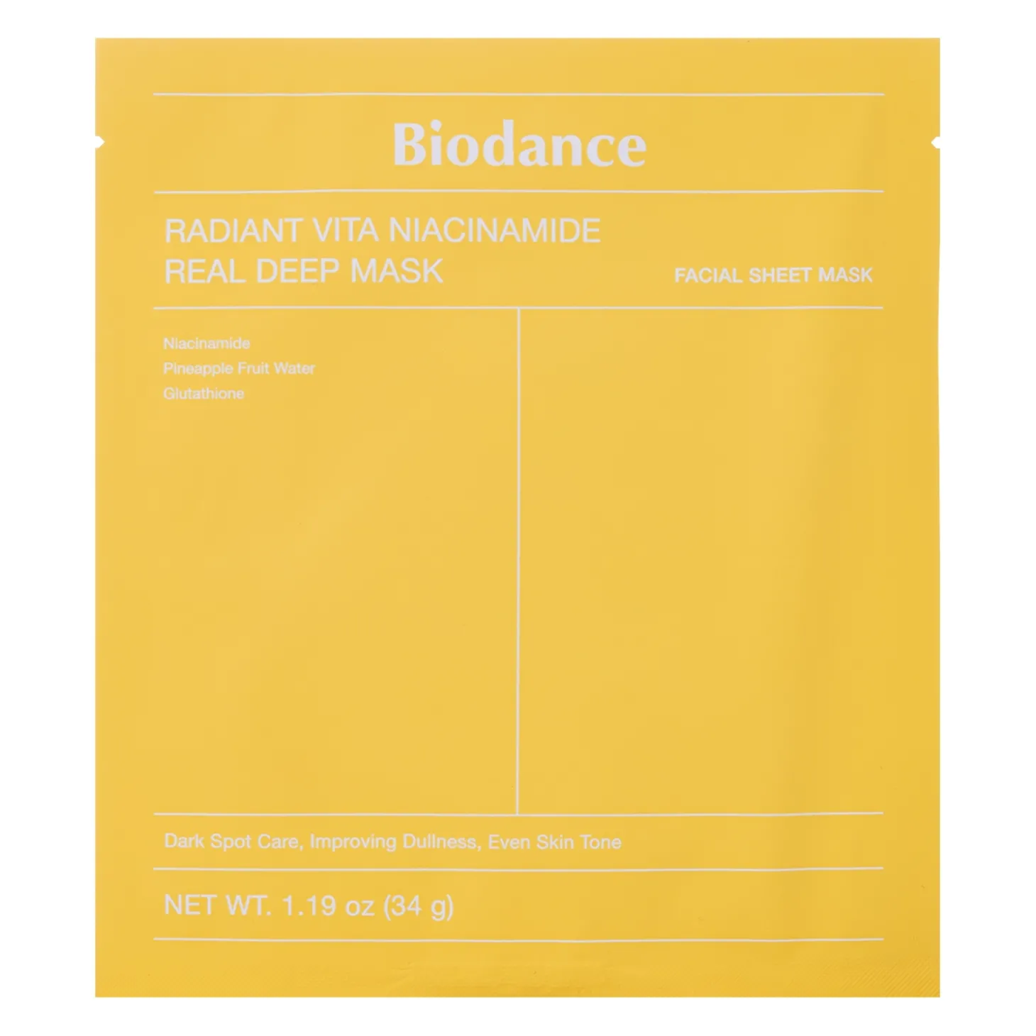 Biodance - Radiant Vita Niacinamide Real Deep Mask - Rozświetlająca Maska do Twarzy - 1szt/34g