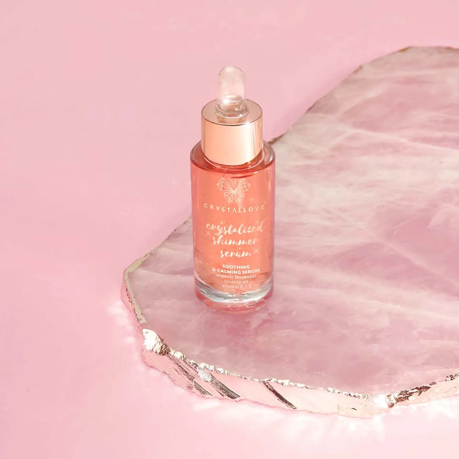 Crystallove -Rose Quartz Shimmer Serum – Serum do Twarzy z Kwarcem Różowym i Bisabololem - 30ml