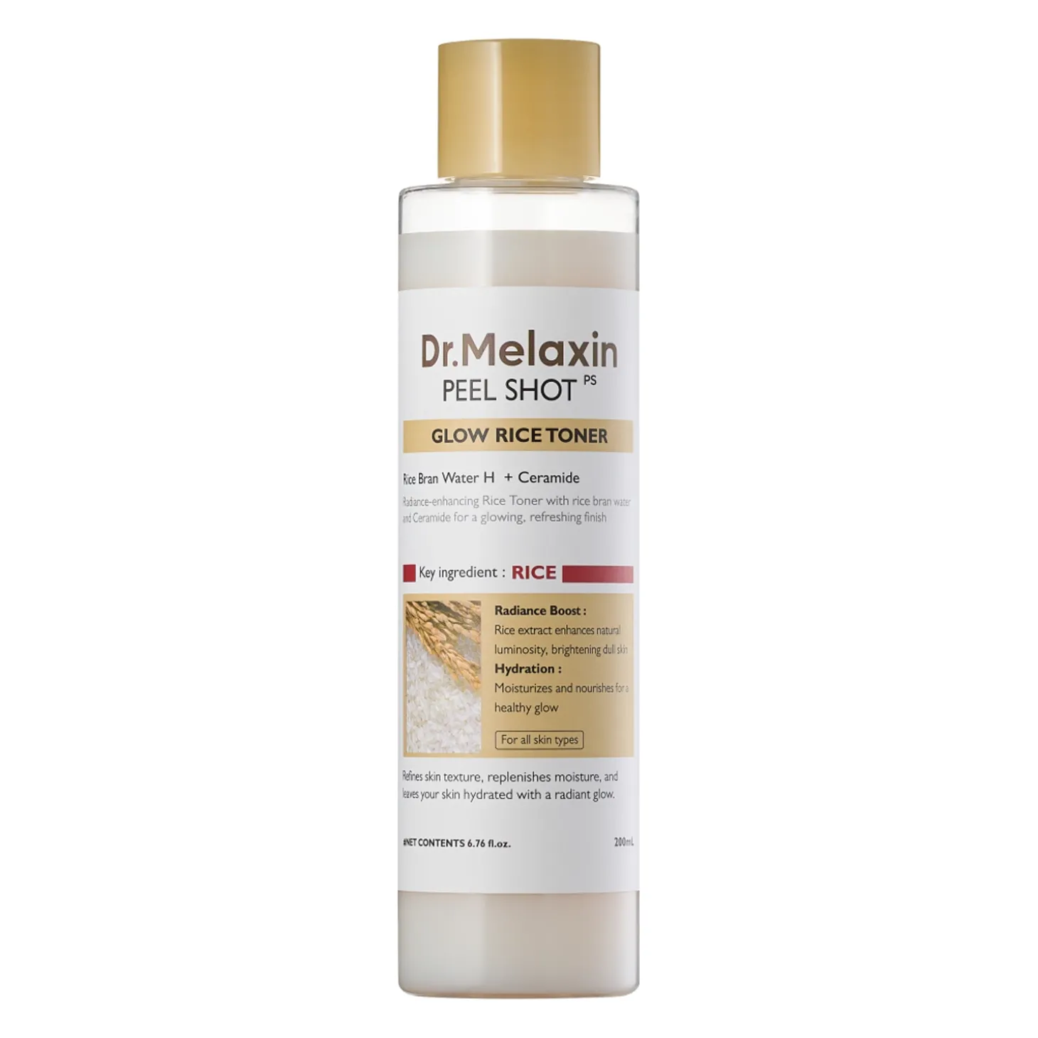 Dr.Melaxin - Peel Shot Glow White Rice Toner - Rozświetlający Tonik z Wodą z Otrębów Ryżowych - 200ml