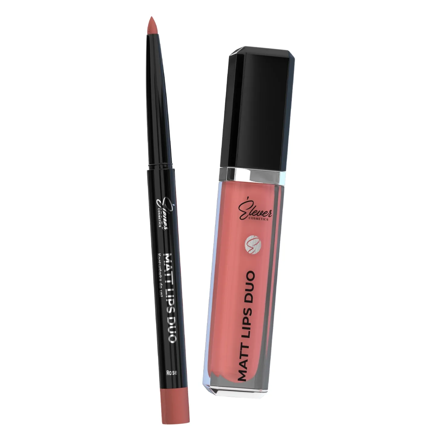 Elever Cosmetics - Matt Lips Duo - Pomadka i Konturówka do Ust - Rose