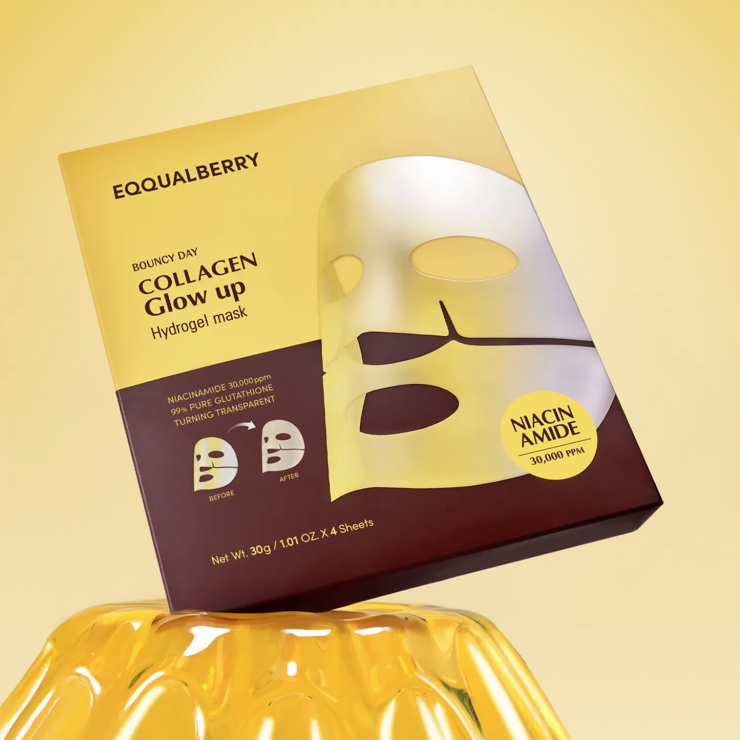 EQQUALBERRY - Collagen Glow Up Hydrogel Mask - Zestaw Rozświetlających Masek Kolagenowych do Twarzy - 4x30g