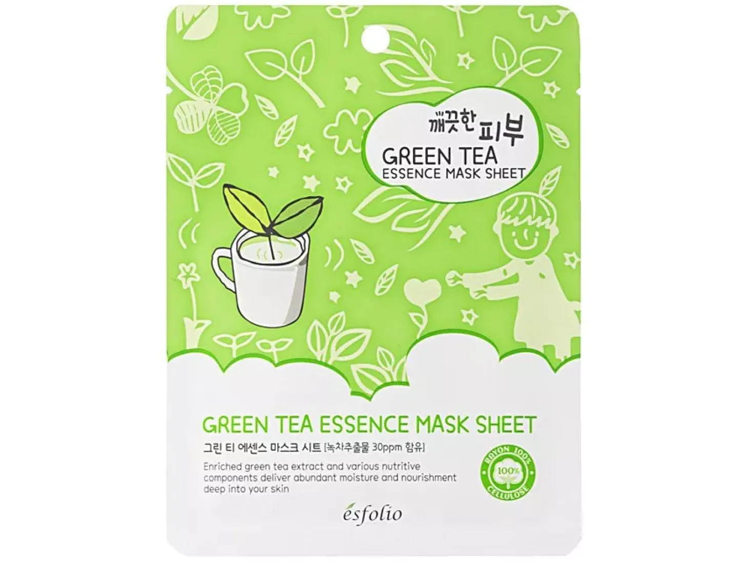 Esfolio - Pure Skin Green Tea Essence Mask Sheet - Maska w Pachcie z Zieloną Herbatą - 25ml