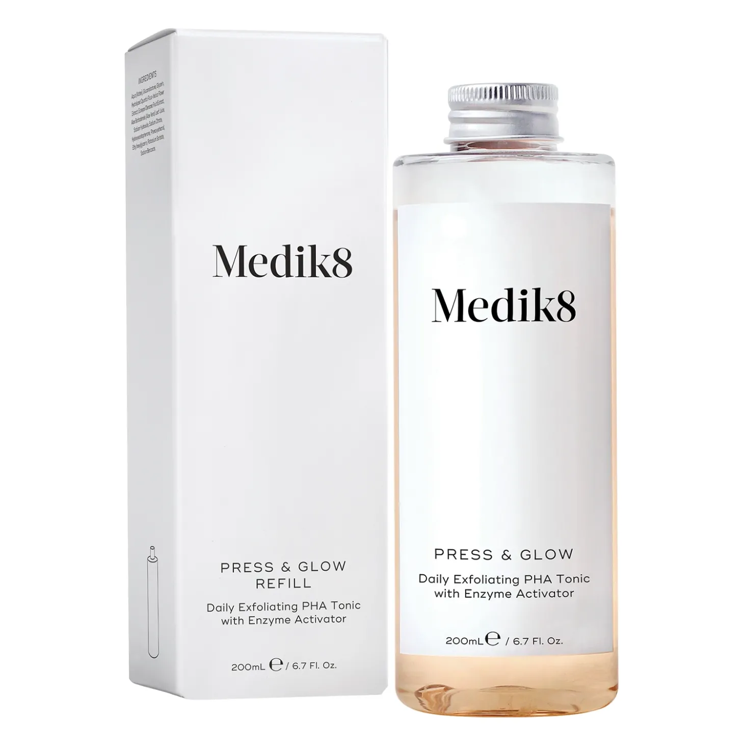 Medik8 - Press&Glow Refill - Tonik z Kwasem PHA i Aktywatorem Enzymów Złuszczających - Butelka Uzupełniająca Press&Glow bez Pompki - 200ml