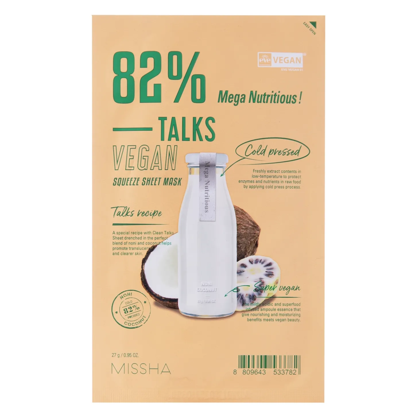 Missha - Talks Vegan Squeeze Sheet Mask - Mega Nutritious - Odżywcza Maska w Płachcie - 27g