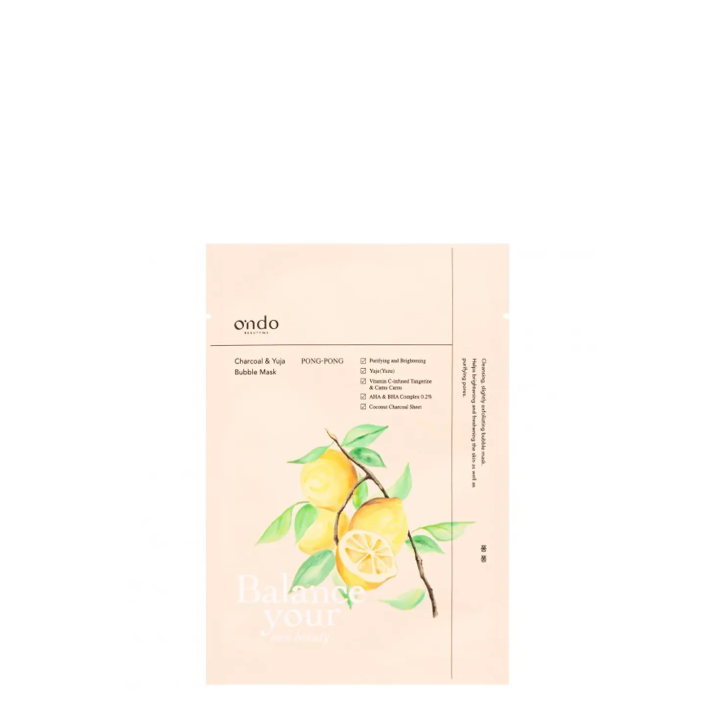 Ondo Beauty 36.5 - Charcoal & Yuja Bubble Mask - Oczyszczająca Maska do Twarzy w Płachcie - 1szt/25ml