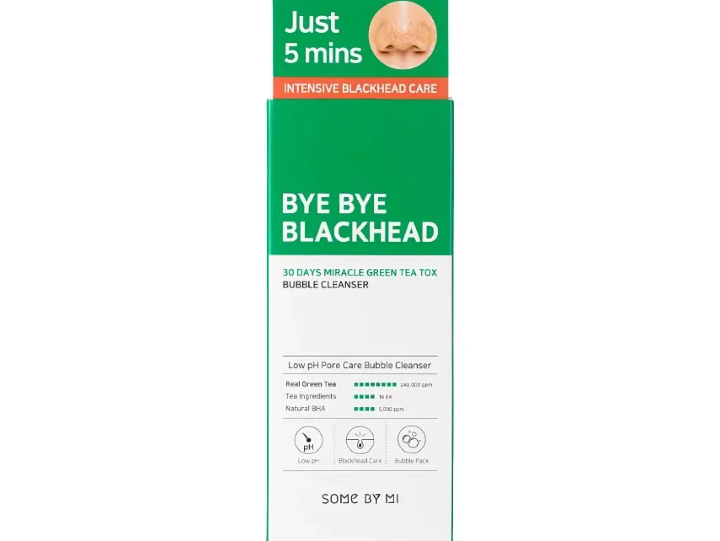 Some By Mi - Bye Bye Blackhead 30 Days Miracle Green Tea Tox Bubble Cleanser - Oczyszczająca Pianka do Mycia Twarzy z Wyciągiem z Zielonej Herbaty - 120ml