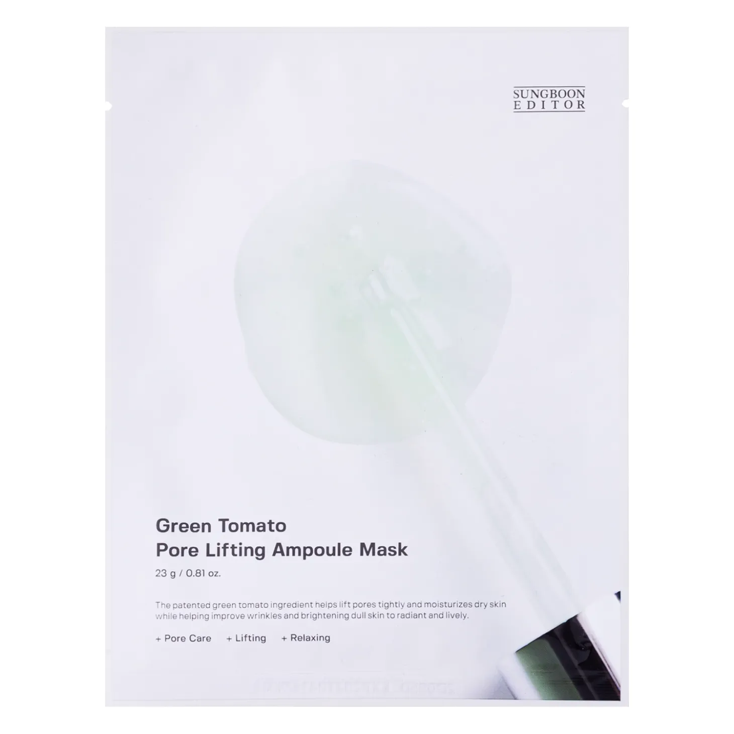 Sungboon Editor - Green Tomato Pore Lifting Ampoule Mask - Maska w Płachcie Zmniejszająca Widoczność Porów - 1szt/23g