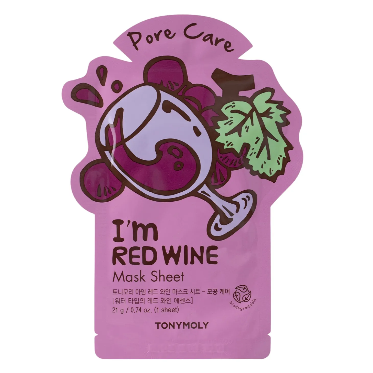 TonyMoly - I`m Real Red Wine Mask Sheet Pore Care - Maska w Płachcie Odmładzająca - 1szt/21ml