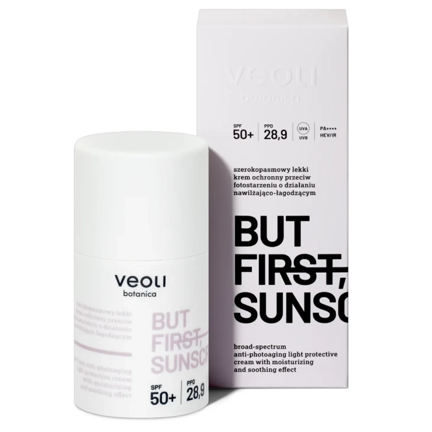 Veoli Botanica - But First, Sunscreen - Szerokopasmowy Lekki Krem Ochronny Przeciw Fotostarzeniu o Działaniu Nawilżająco-Łagodzącym - 50ml