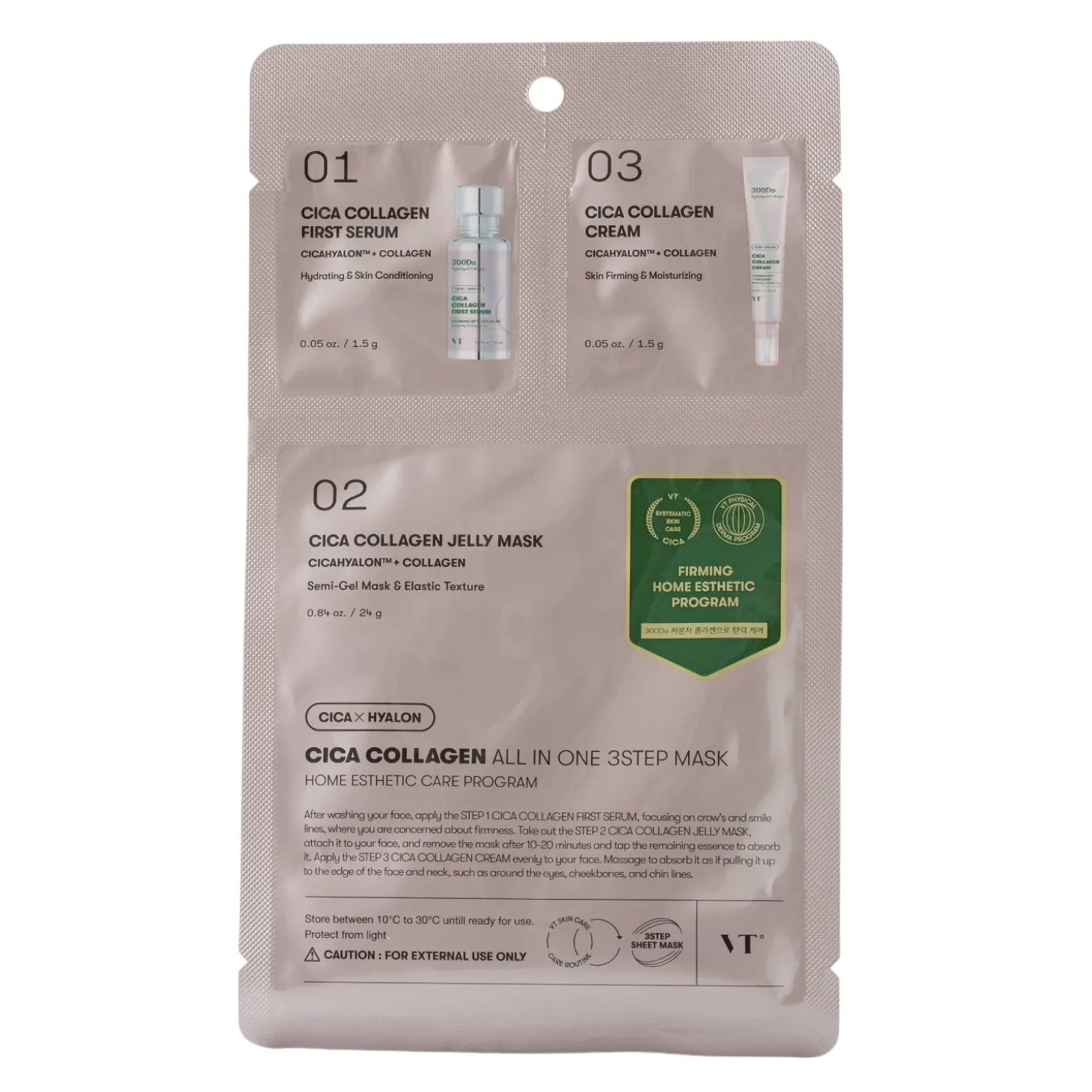 VT Cosmetics - CICA Collagen All In One 3 Step Mask - Nawilżająco-Regenerująca Maska do Twarzy w Płachcie - 1,5g+1,5g+25g