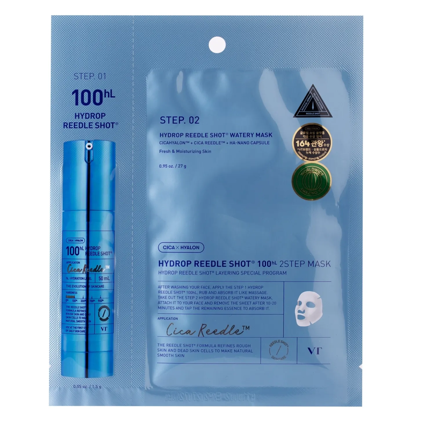 VT Cosmetics - Hydrop Reedle Shot 100hL 2-Step Mask - Nawilżająca Maska Hydrożelowa do Twarzy - 1szt/38g