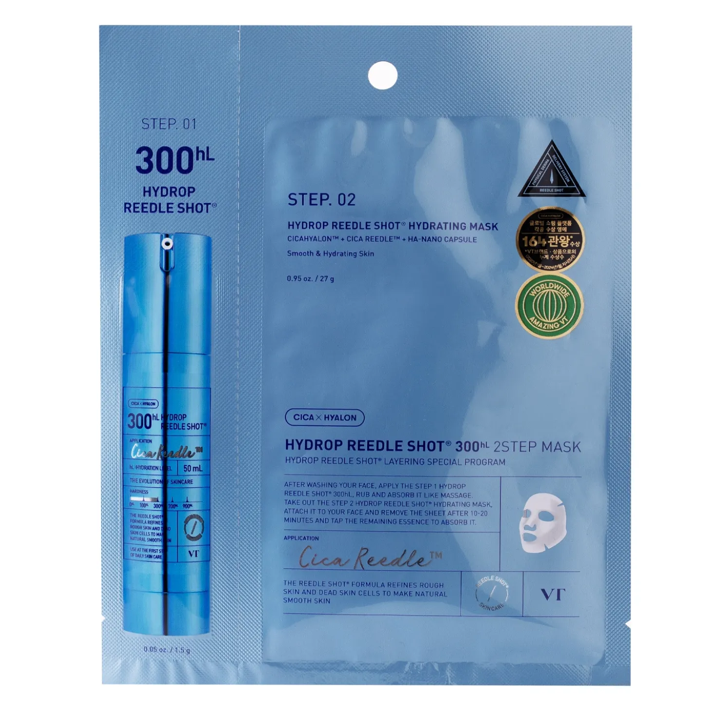 VT Cosmetics - Hydrop Reedle Shot 300hL 2-Step Mask - Nawilżająca Maska Hydrożelowa do Twarzy - 1szt/38g